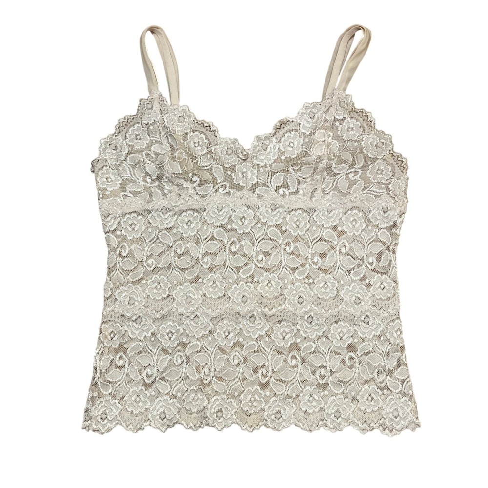 Cabernet Floral Lace Camisole Top Beige Champagne Size L Coquette Fairycore - Picture 2 of 7
